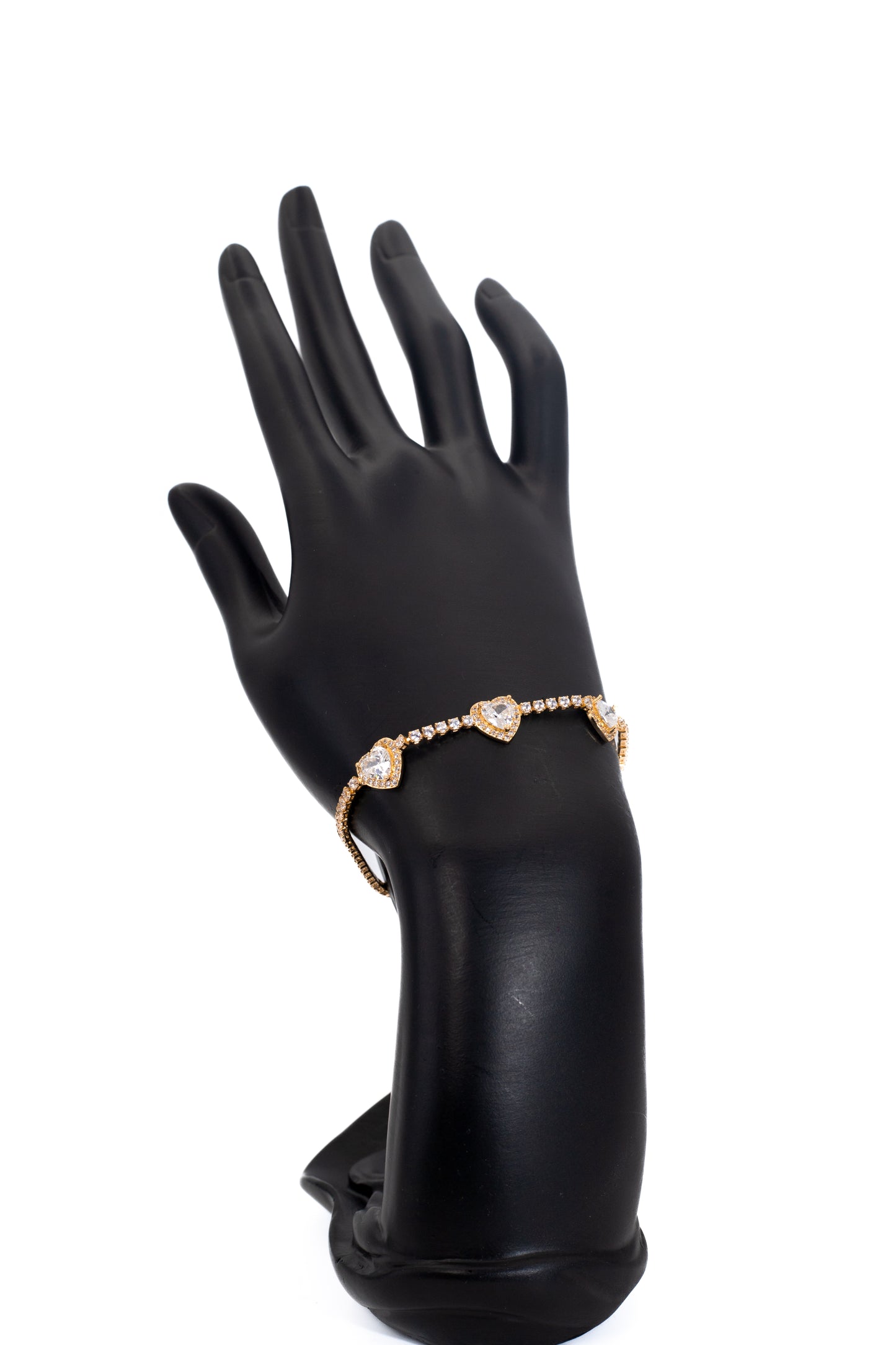 Golden Heart Bracelet with Crystal Hearts and Beads