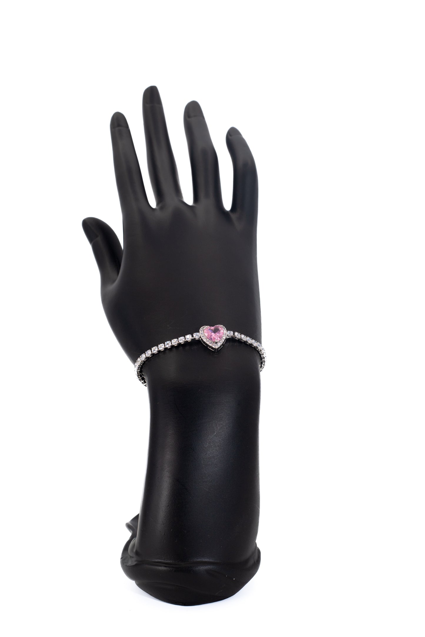 Silver bracelet with pink heart pendant