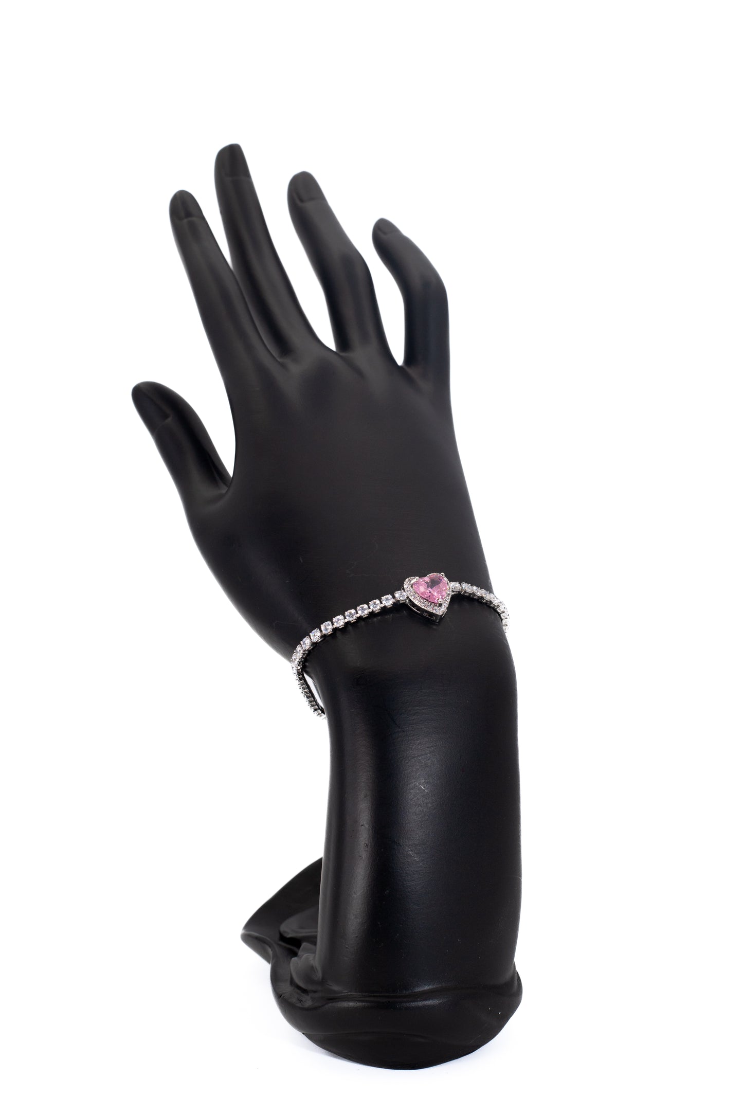 Golden Heart Bracelet with Pink Crystal Center