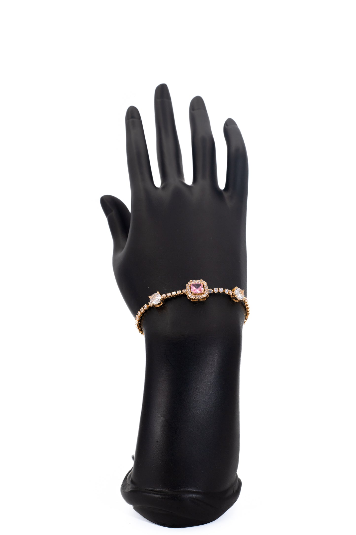 Golden Bracelet with Pink Crystal in Center