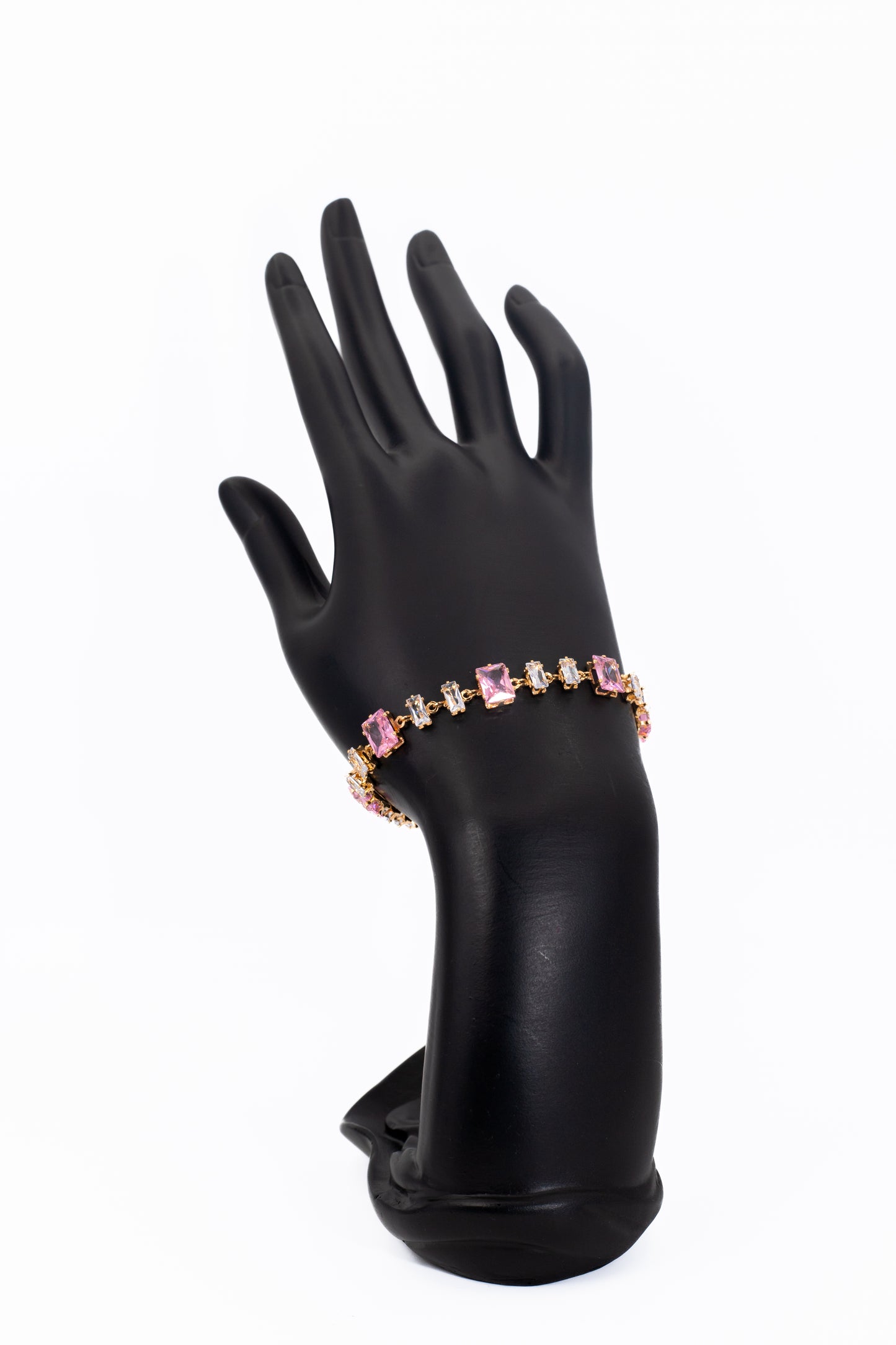 Silver Bracelet with Pink & White Crystals