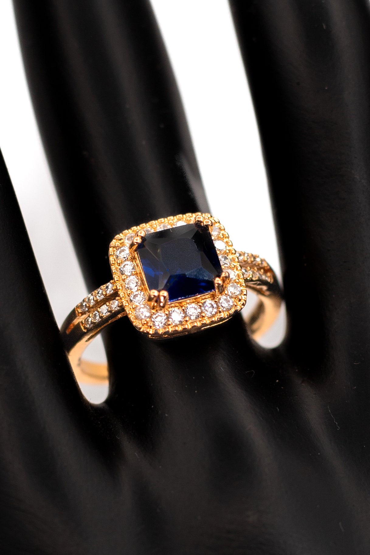 Royal Blue Sapphire Octagon Halo Ring – Yellow Gold Plated Anniversary Ring
