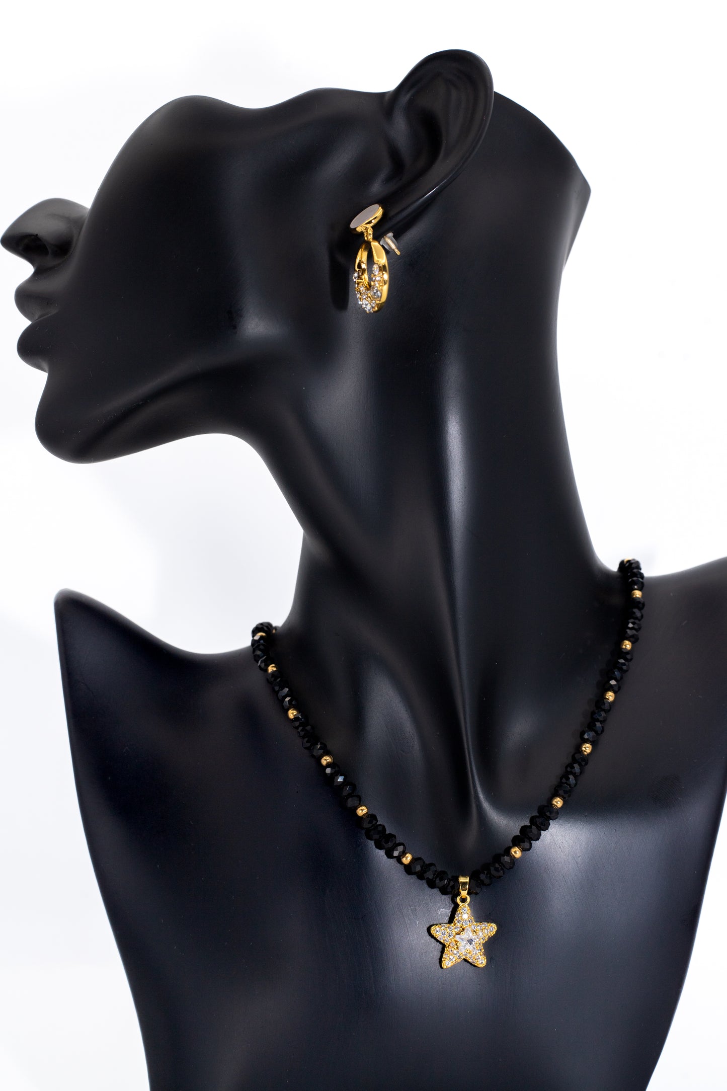 Premium Golden & Black Crystal Star Charm Necklace Set