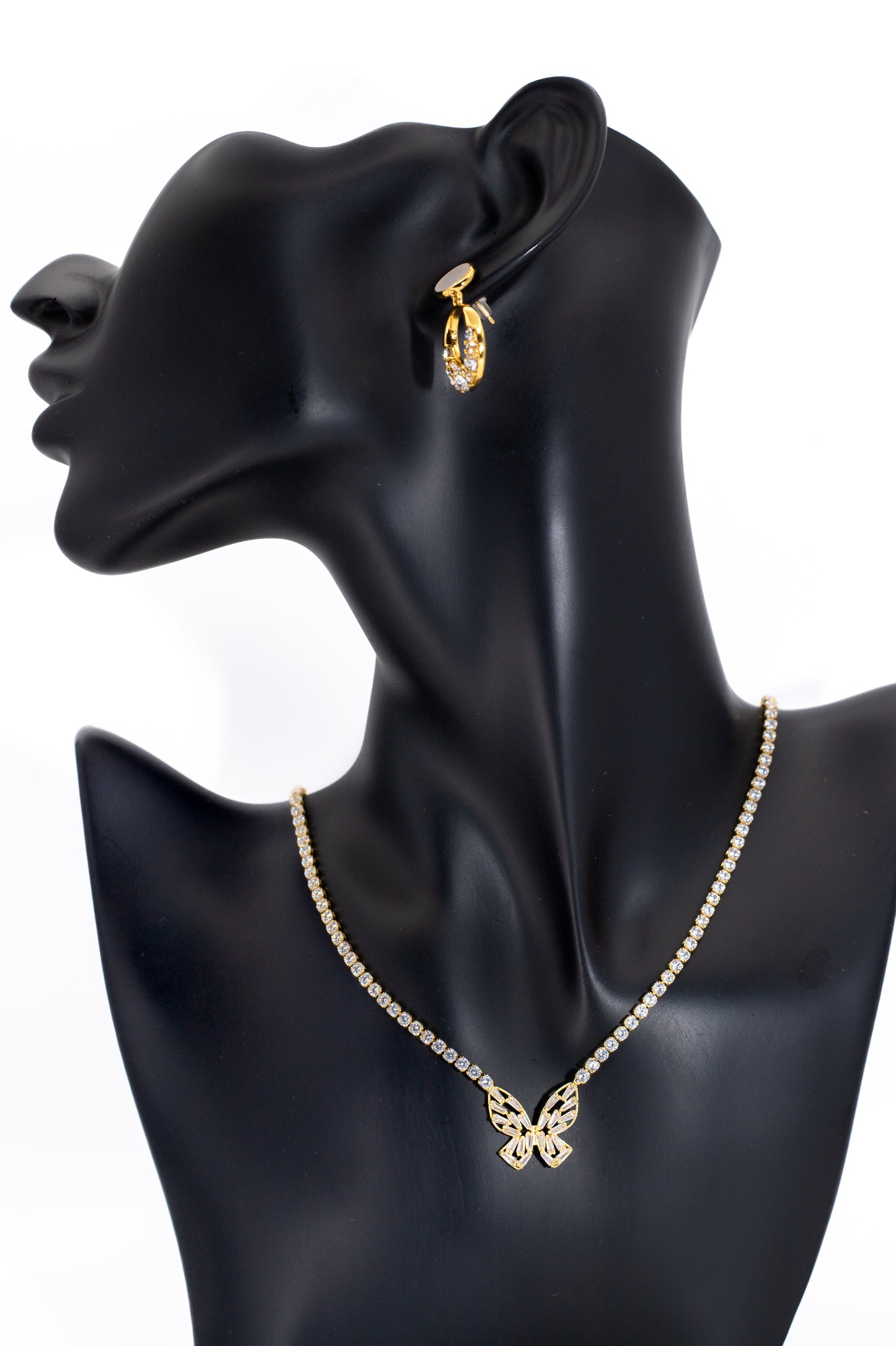 Luxury Golden Butterfly Crystal Tennis Necklace Set
