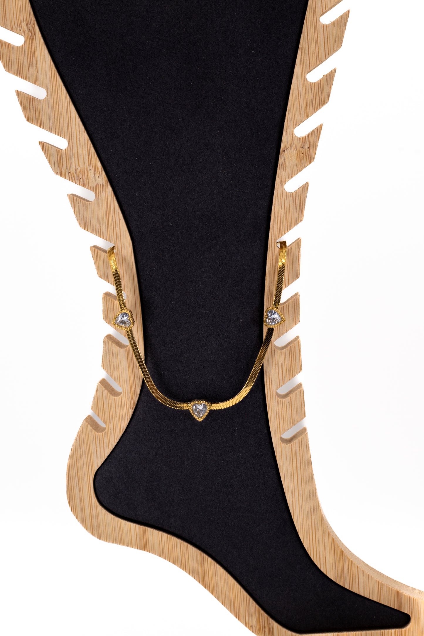 Luxury Golden Snake Chain Anklet with Crystal Hearts