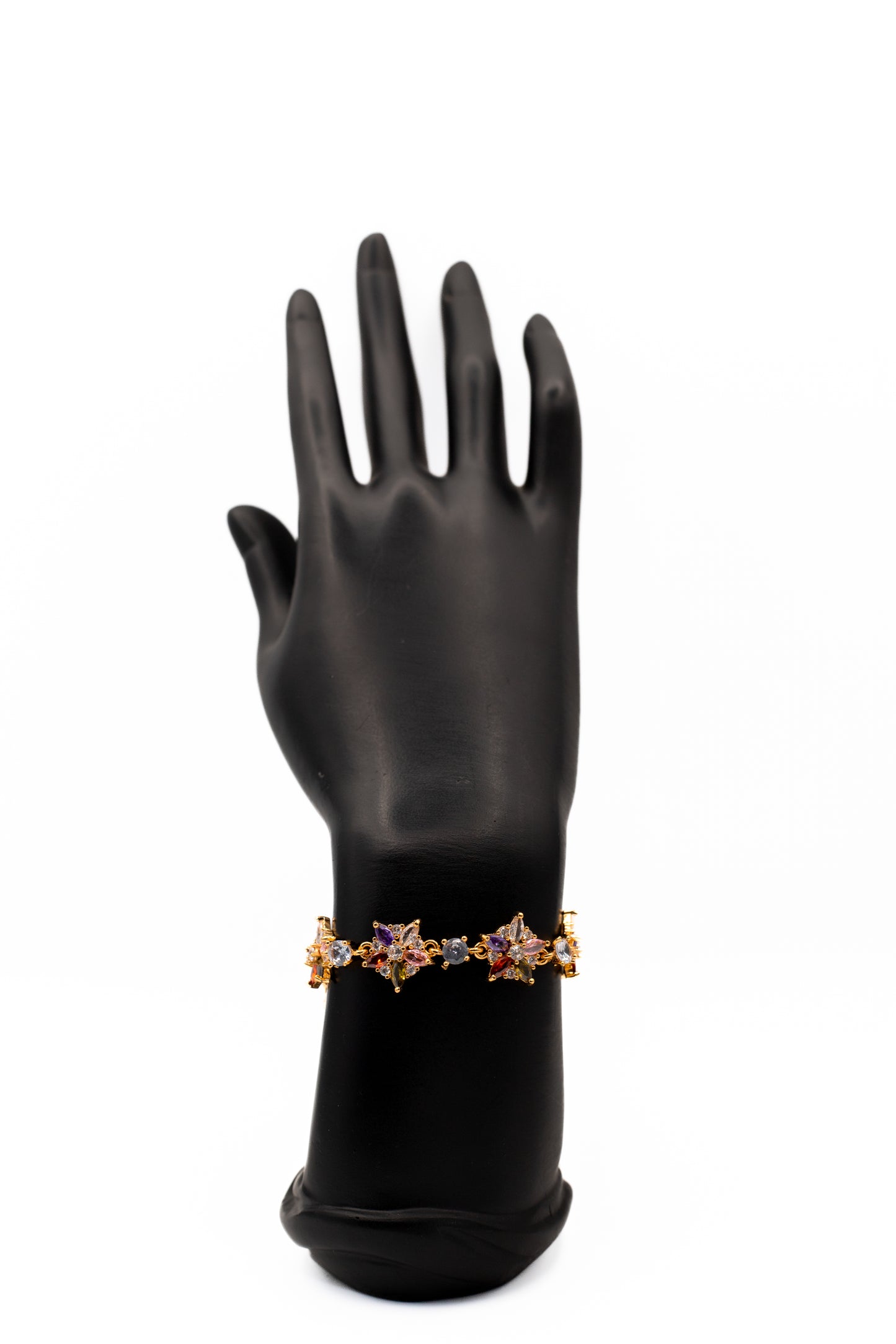 Bright Multi-Colored Starburst CZ Link Bracelet | Gold Toned