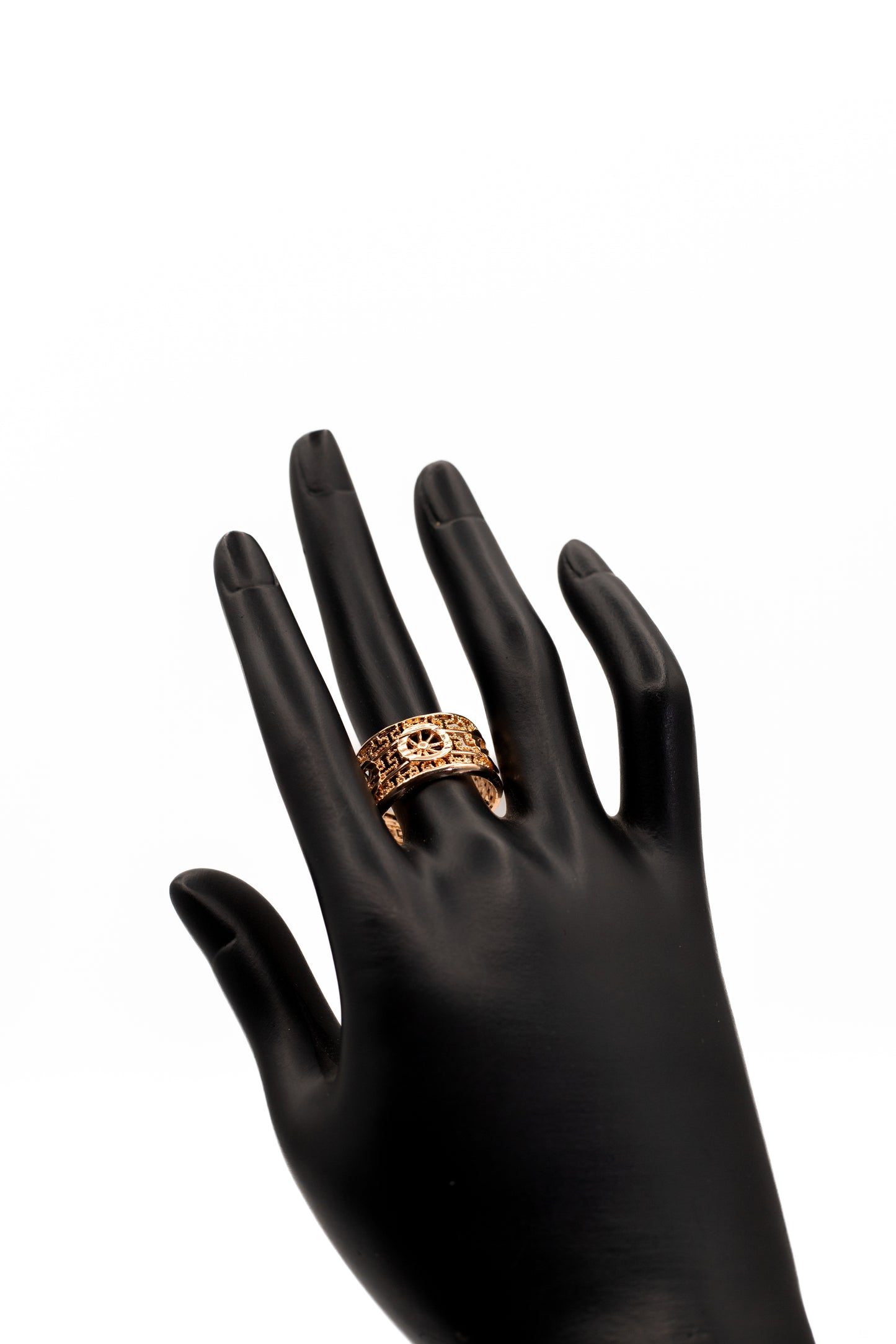 Grand Golden Filigree Wide Cuff Bangle & Ring Set