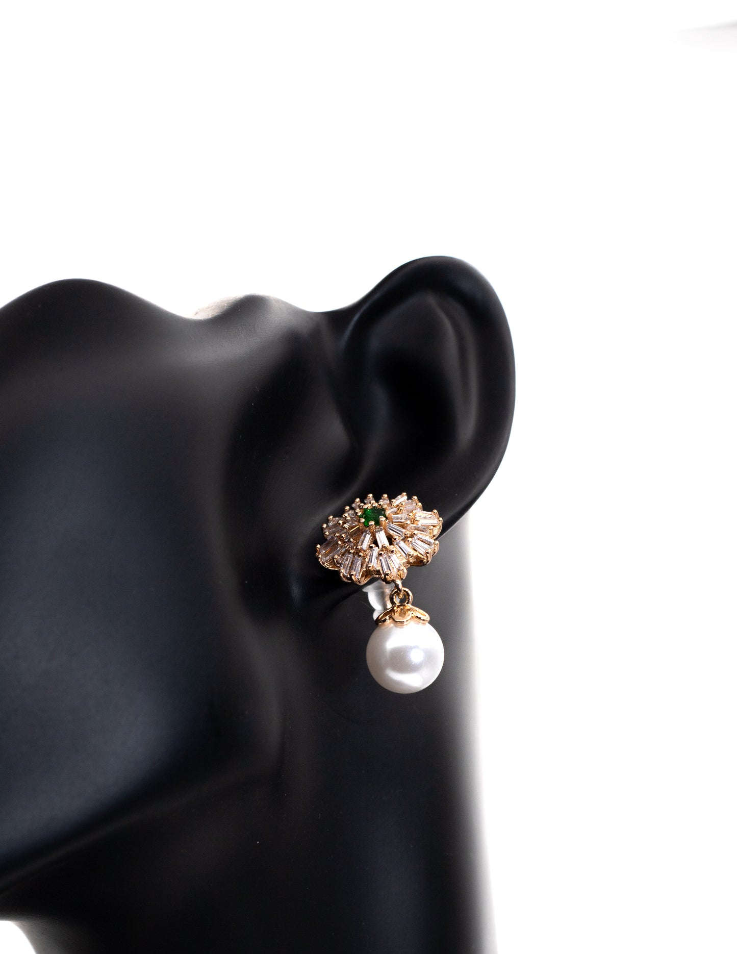 Luxury Golden Floral Pearl Drop Tops (Emerald Accent)