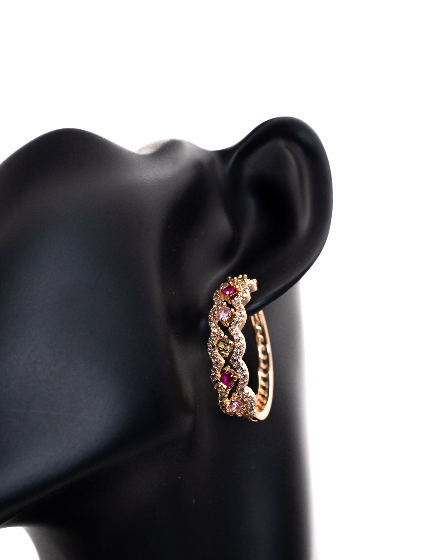 Luxury Rose Gold Multicolor Crystal Ornate Hoop Tops