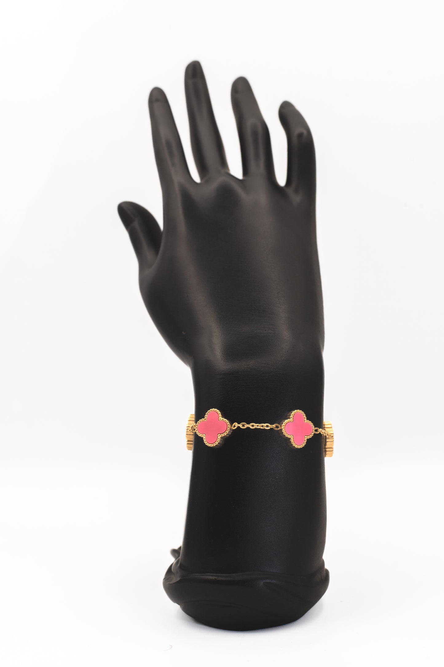 Dainty Golden Pink Enamel Clover Bracelet