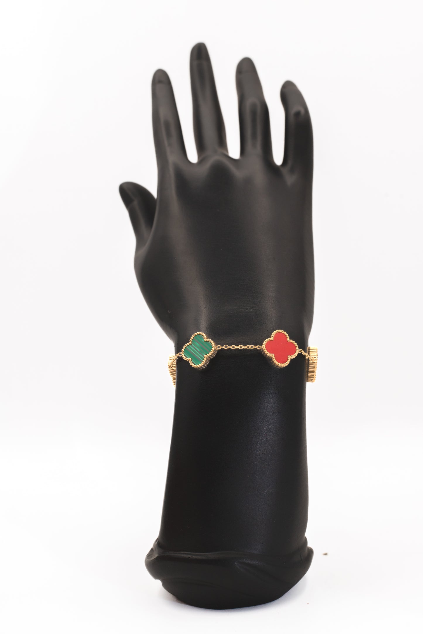 Dainty Golden Red & Green Clover Bracelet