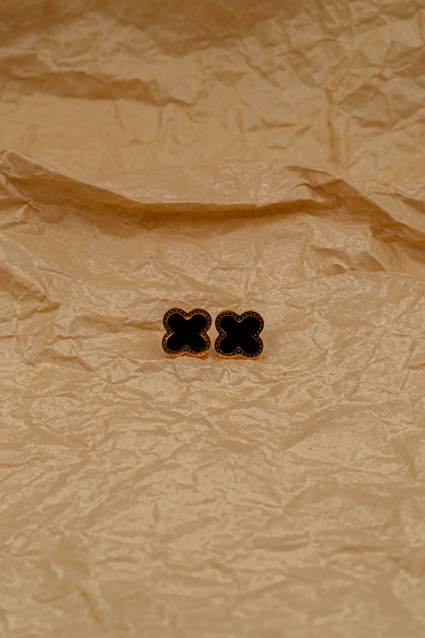 Black Enamel Clover Minimalist Stud Tops
