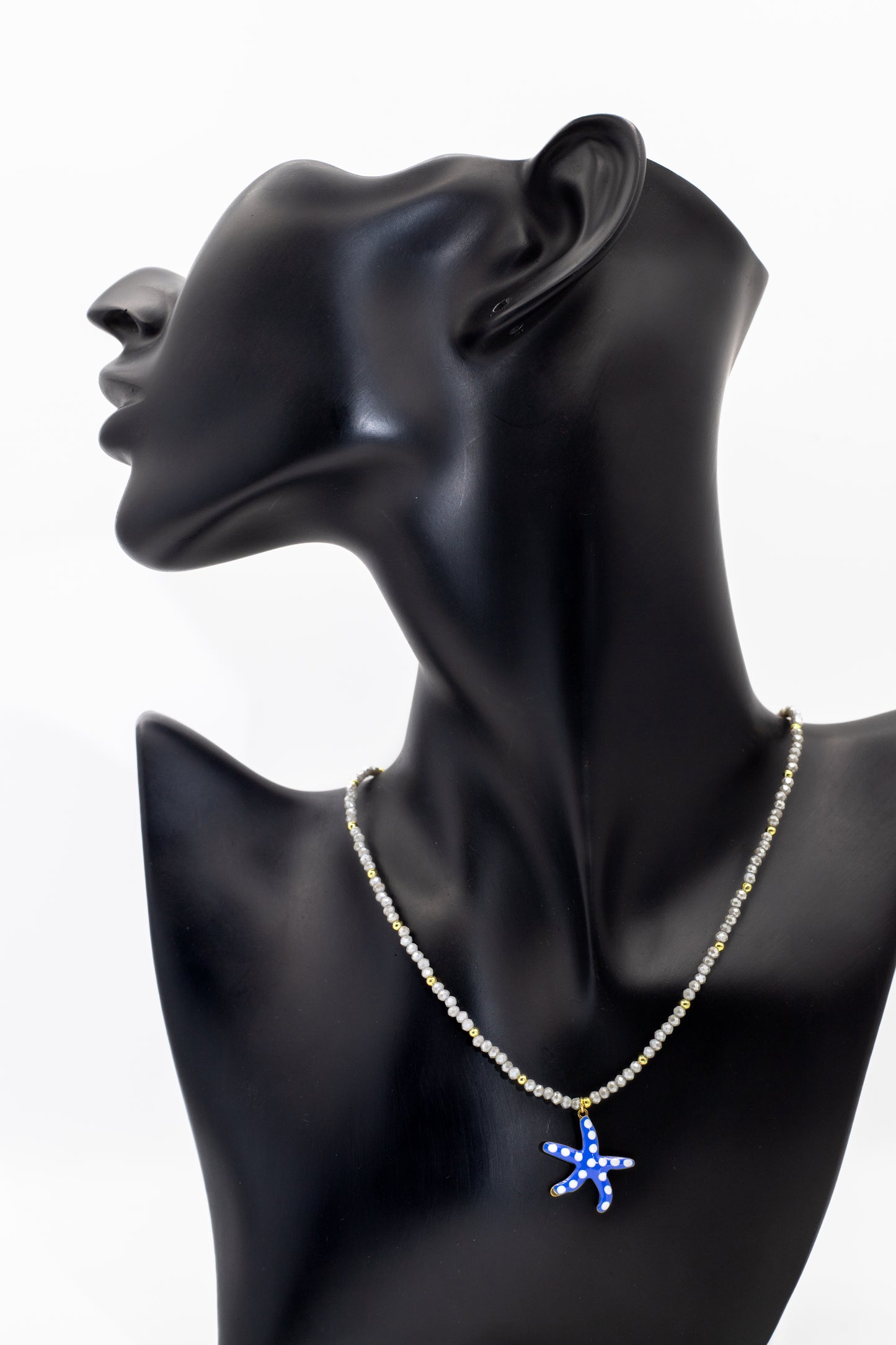 Blue Beaded Starfish Charm Necklace