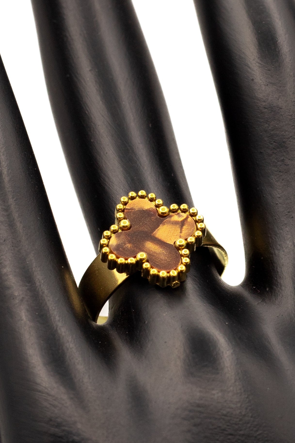 Lucky Clover Brown Motif Jewelry Necklace, Bracelet, Ring & Earrings