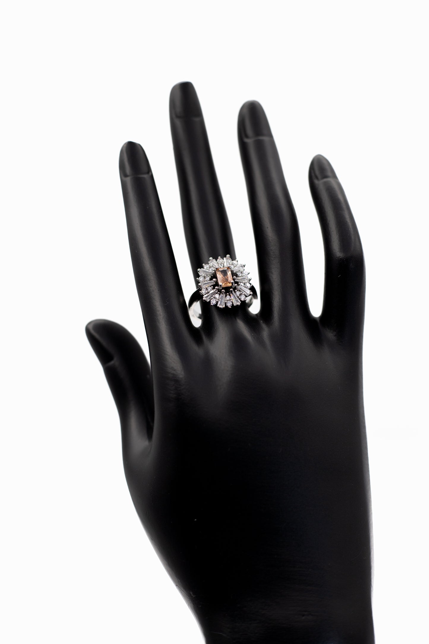 Silver Emerald-Cut Radiant Crystal Ring (Adjustable)