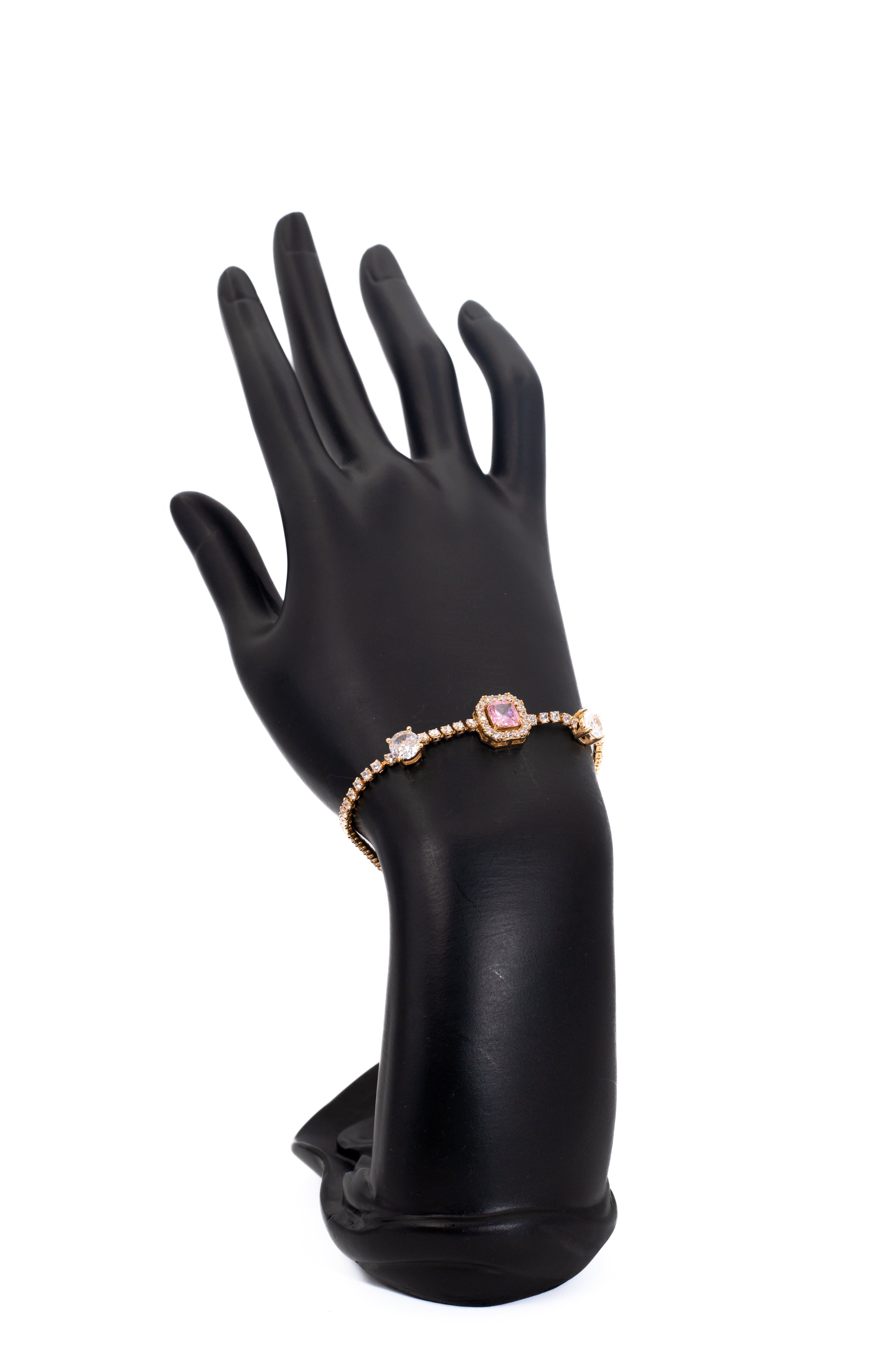 Golden Bracelet with Pink Crystal in Center
