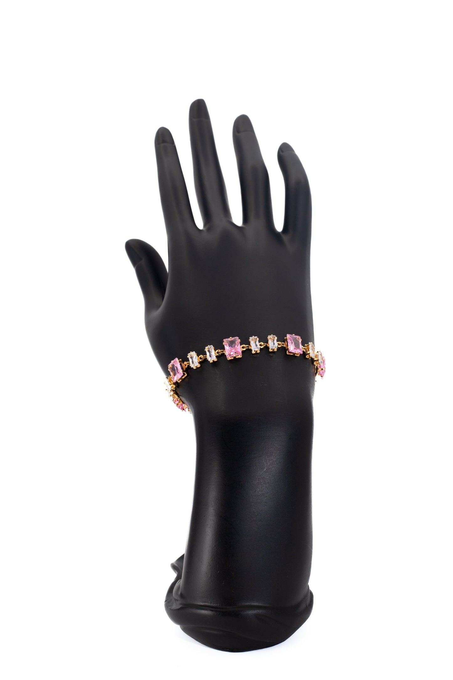 Silver Bracelet with Pink & White Crystals