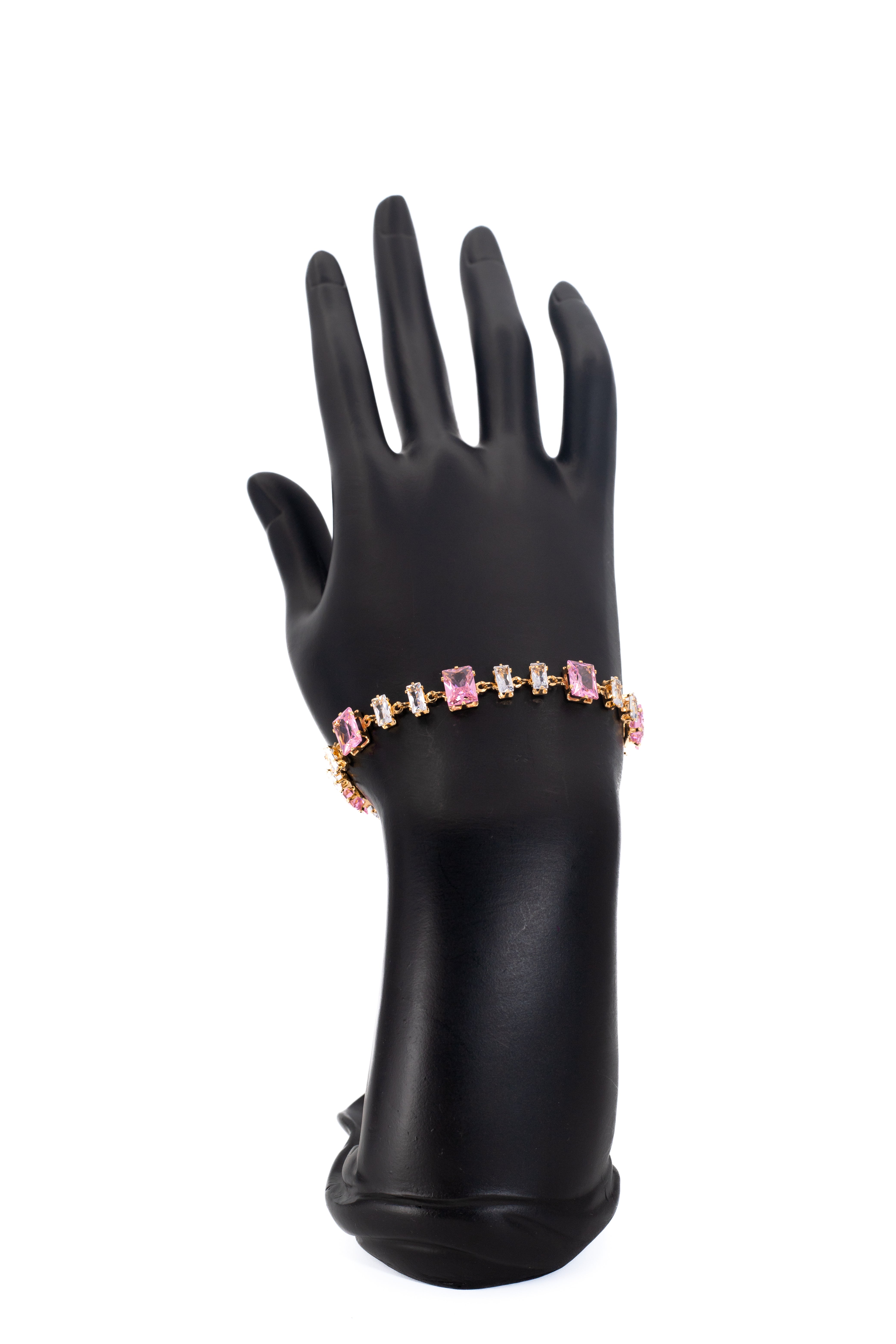 Silver Bracelet with Pink & White Crystals