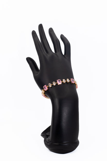 Silver Bracelet with Pink & White Crystals