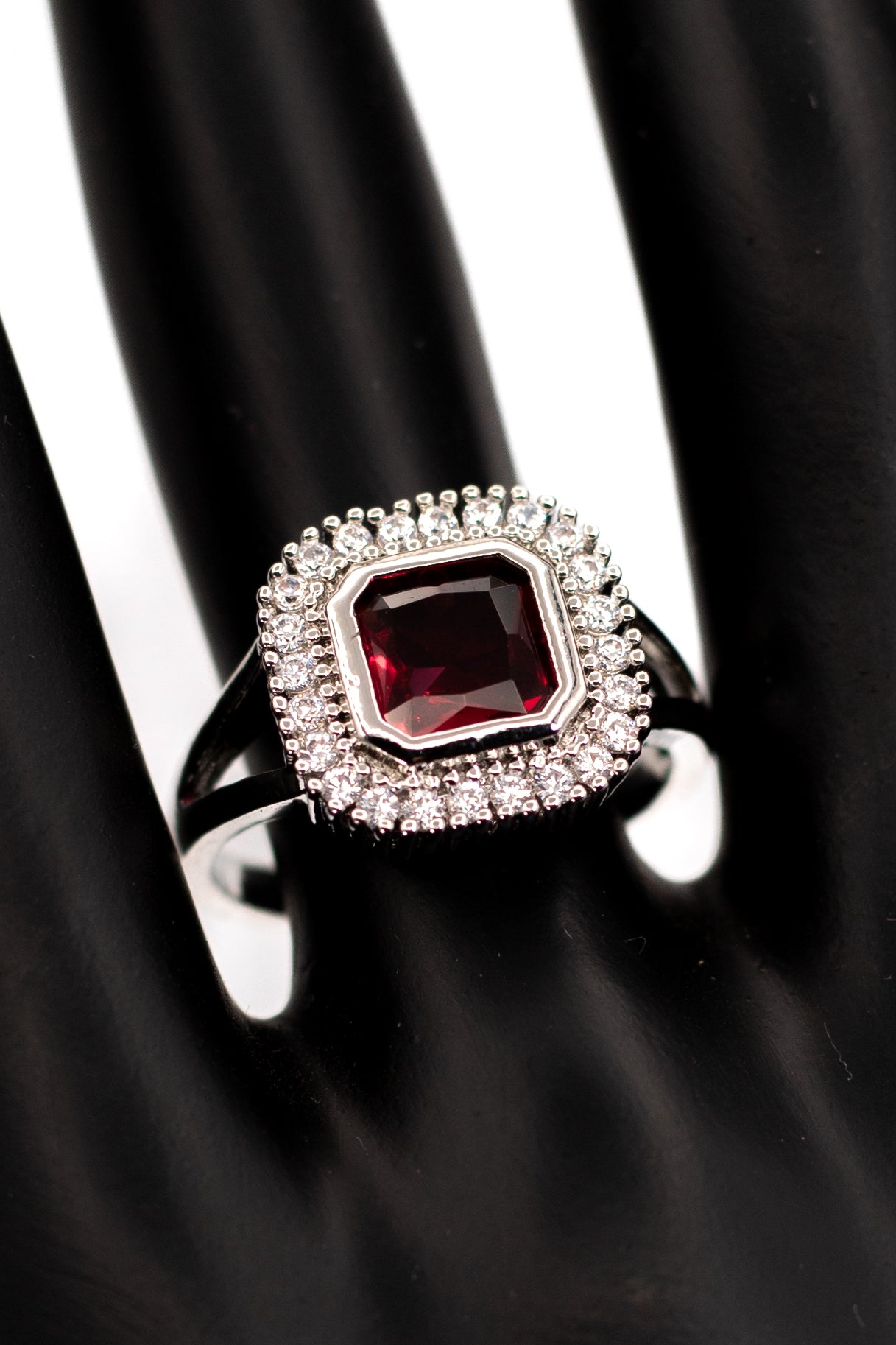 Burgundy Rhodolite Garnet Octagon Halo Ring – Sterling Silver Fashion Ring