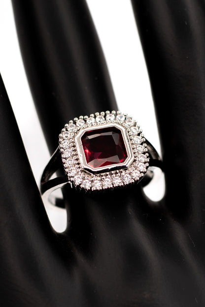 Burgundy Rhodolite Garnet Octagon Halo Ring – Sterling Silver Fashion Ring