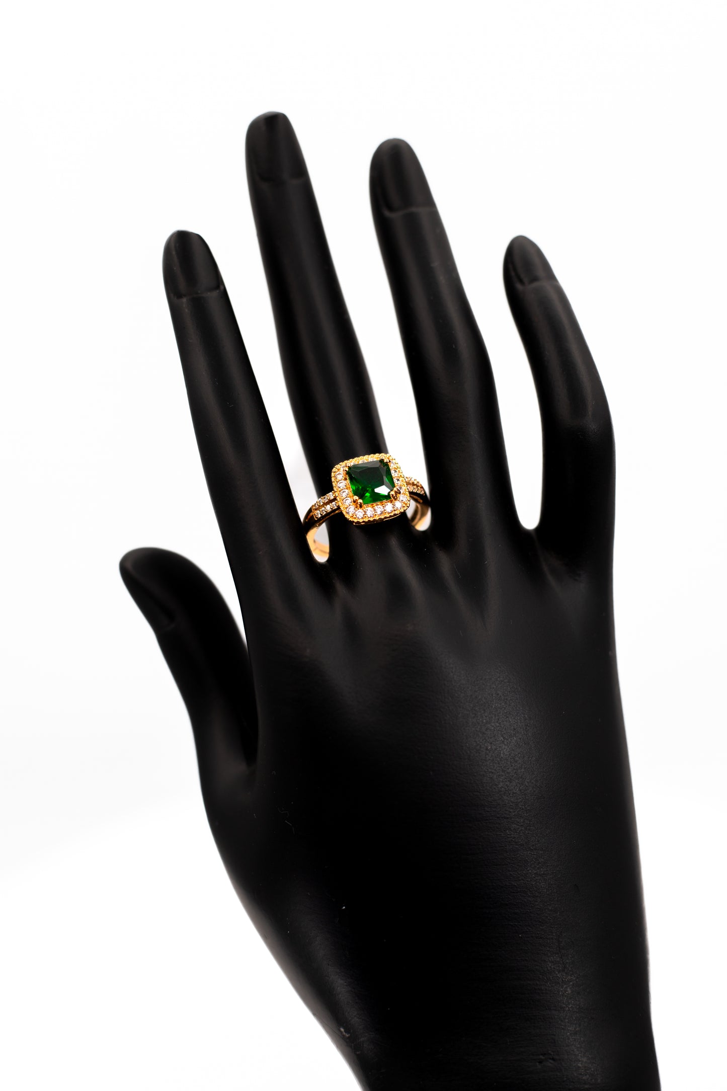 Vivid Emerald Green Octagon Halo Ring – Yellow Gold Plated Cocktail Ring