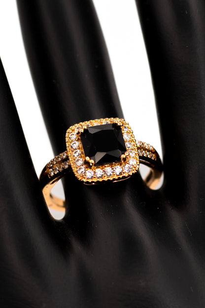Luxury Golden Black Crystal Halo Ring (Statement Piece)