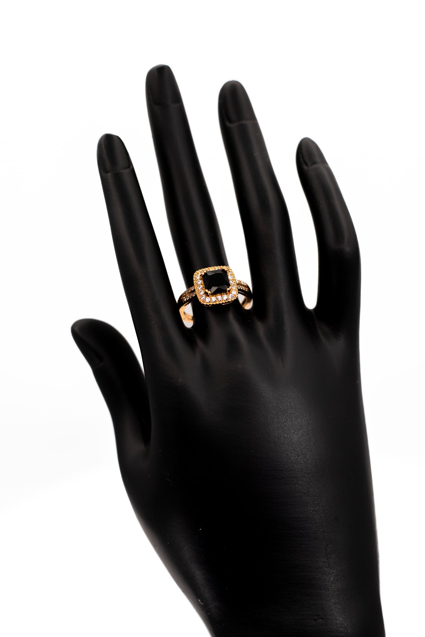 Luxury Golden Black Crystal Halo Ring (Statement Piece)
