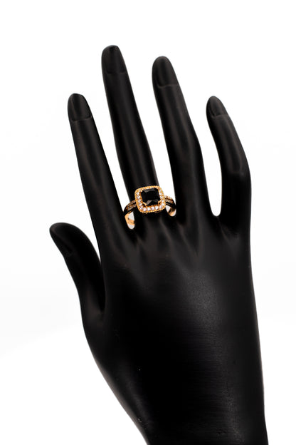 Luxury Golden Black Crystal Halo Ring (Statement Piece)