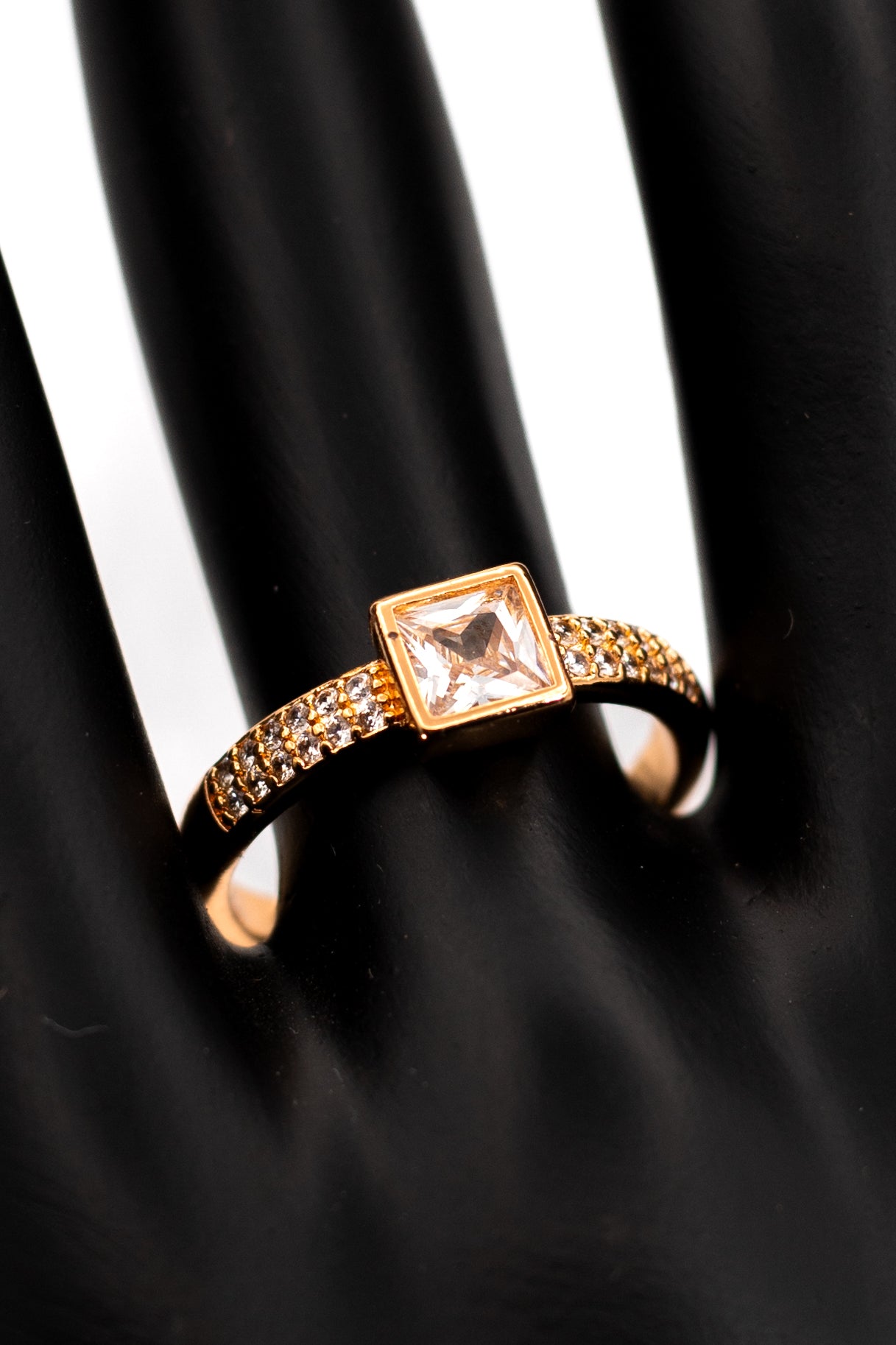 Brilliant White Octagon Halo Ring – Yellow Gold Plated Engagement Alternative