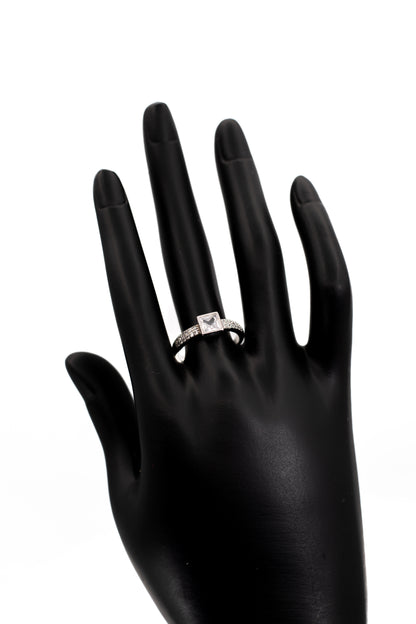 Clear Octagon Halo Ring with Blue Accent Stones – Sterling Silver Two-Tone Effect