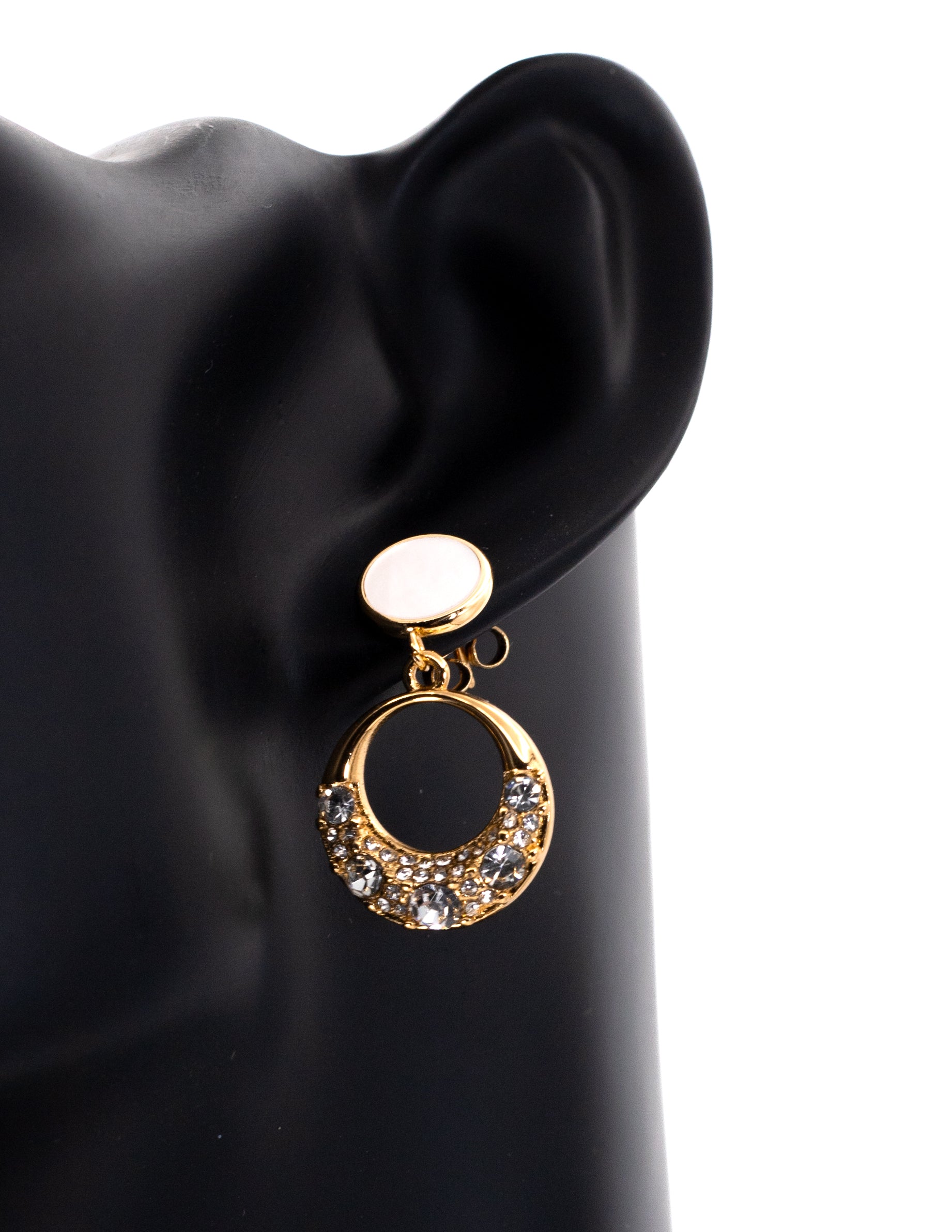 Luxury Golden Dangle Tops with White Cabochon & Smoky Crystals