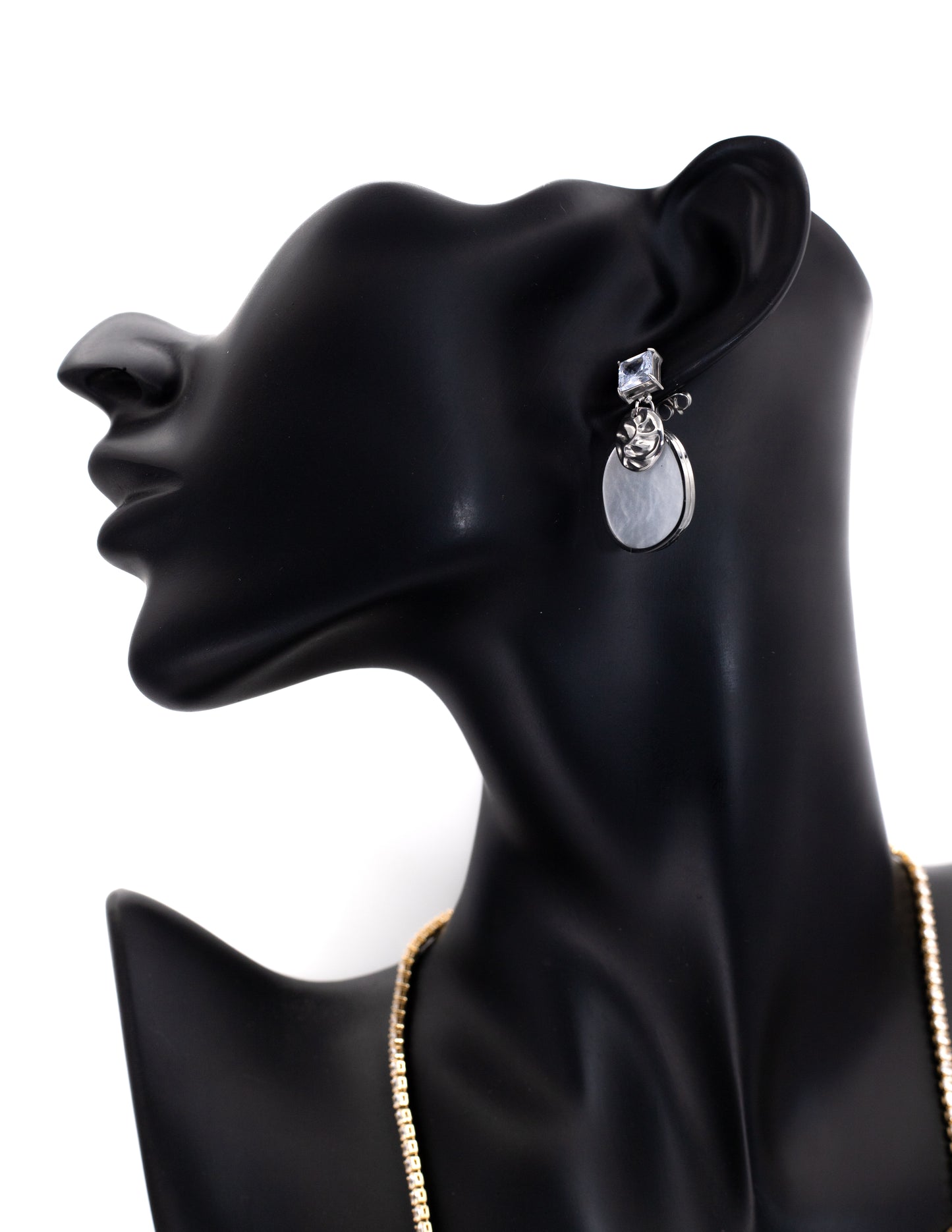 Minimalist Korean Silver Drop Tops with Crystal and Shell Disc