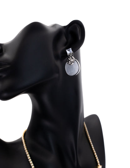Minimalist Korean Silver Drop Tops with Crystal and Shell Disc