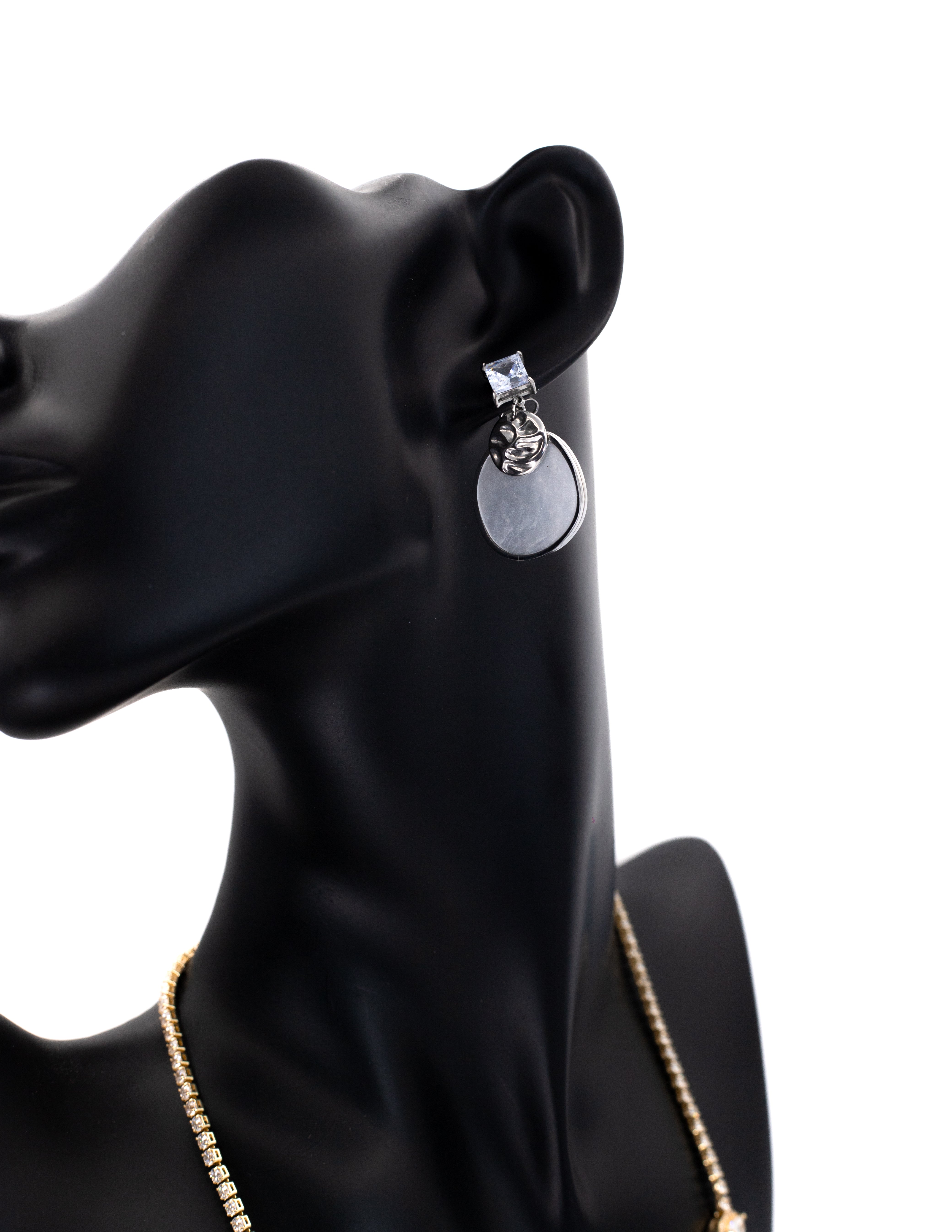 Minimalist Korean Silver Drop Tops with Crystal and Shell Disc