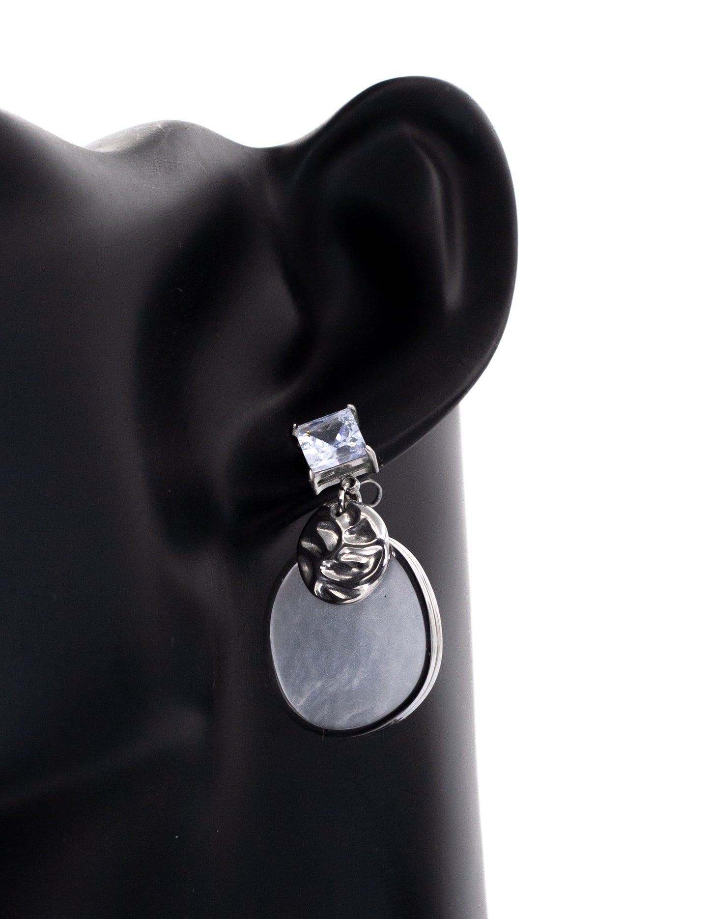 Minimalist Korean Silver Drop Tops with Crystal and Shell Disc