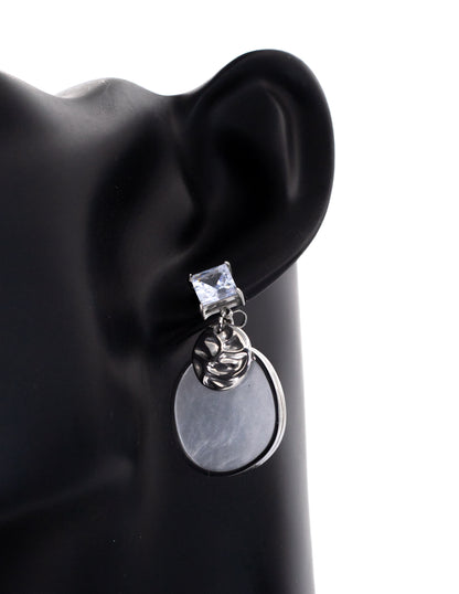 Minimalist Korean Silver Drop Tops with Crystal and Shell Disc