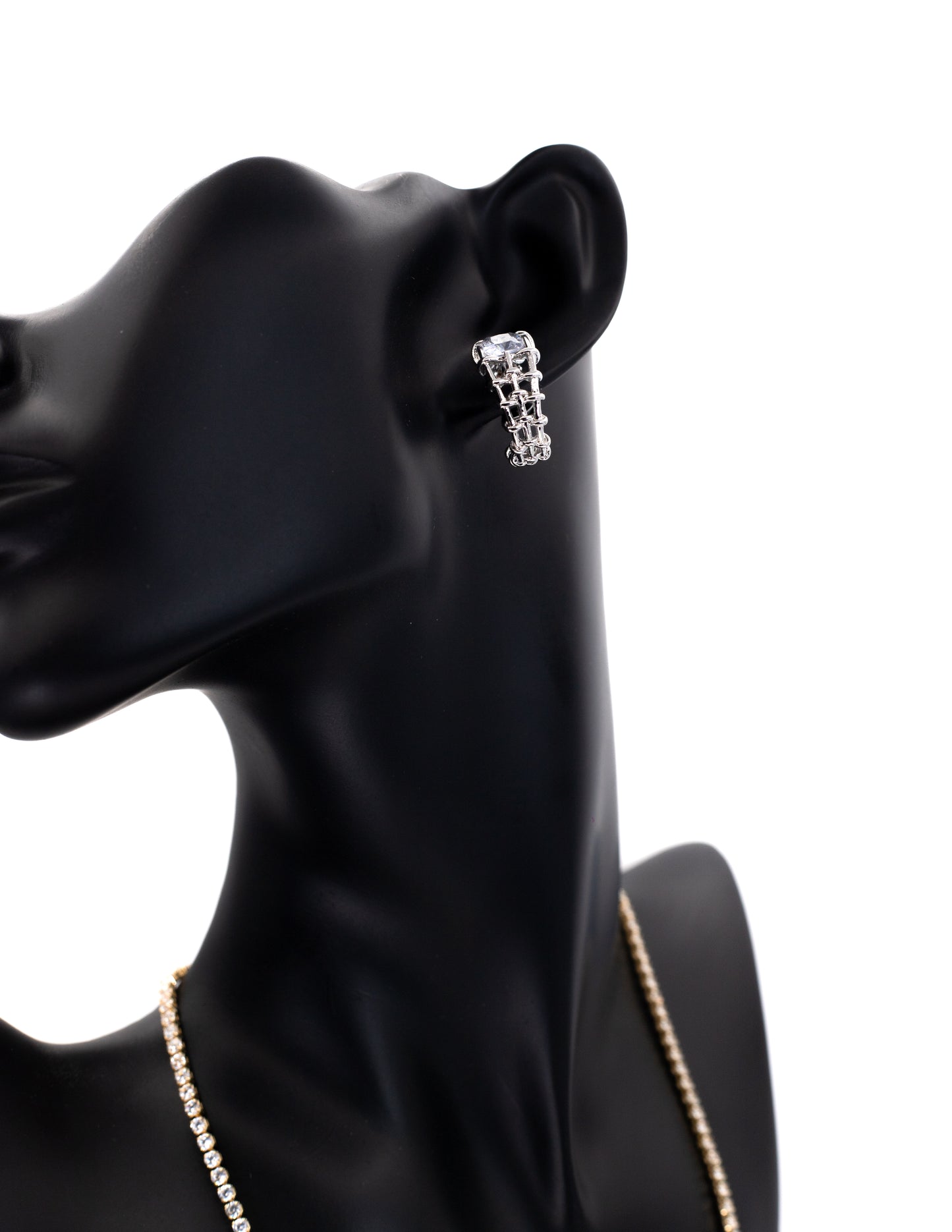 Luxury Silver Lattice Huggie Tops with Square Crystal