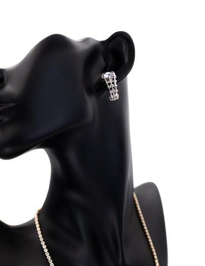 Luxury Silver Lattice Huggie Tops with Square Crystal