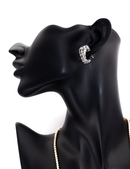 Luxury Silver Lattice Huggie Tops with Square Crystal