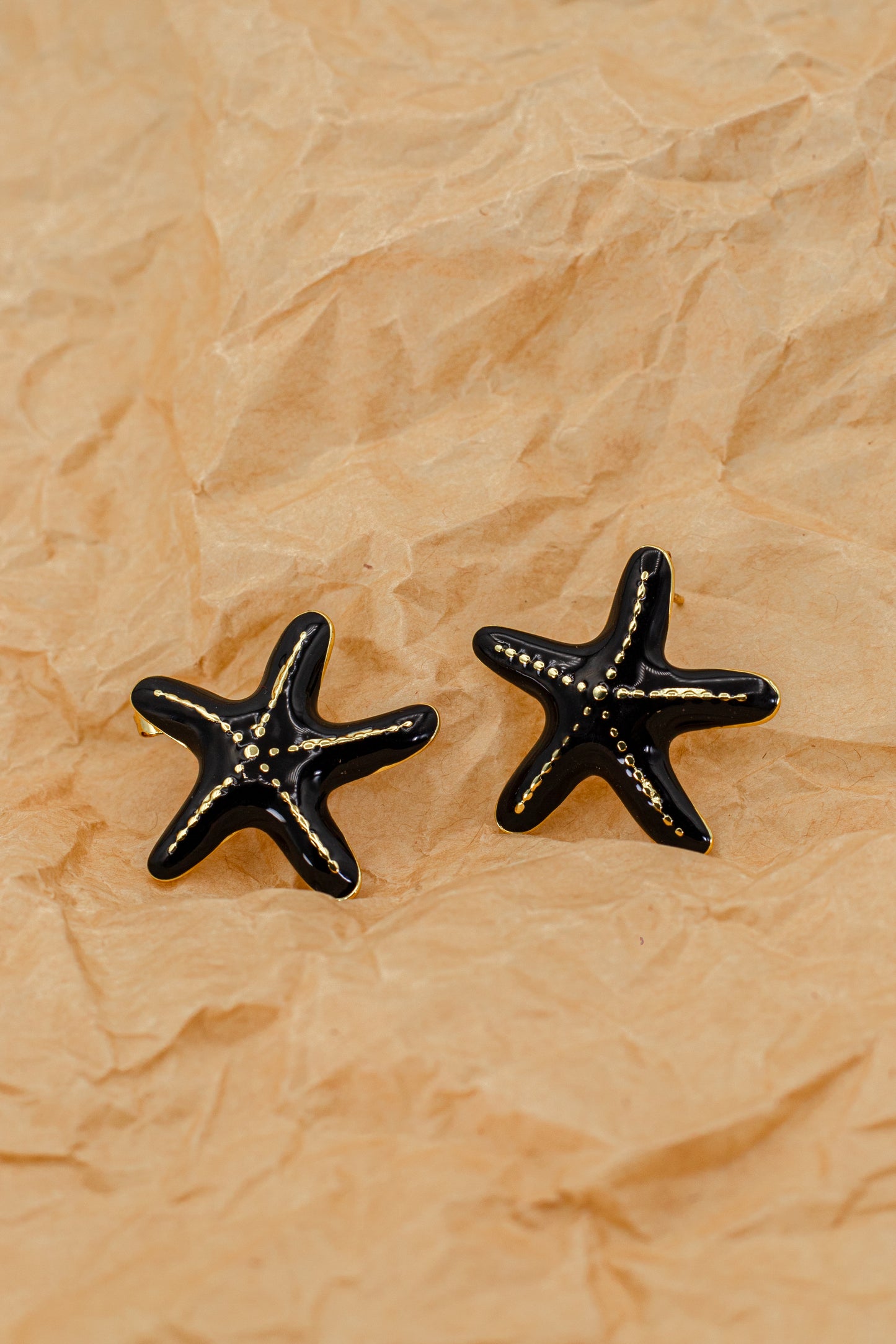 Premium Black Enamel Starfish Tops (Korean Minimalist Studs)