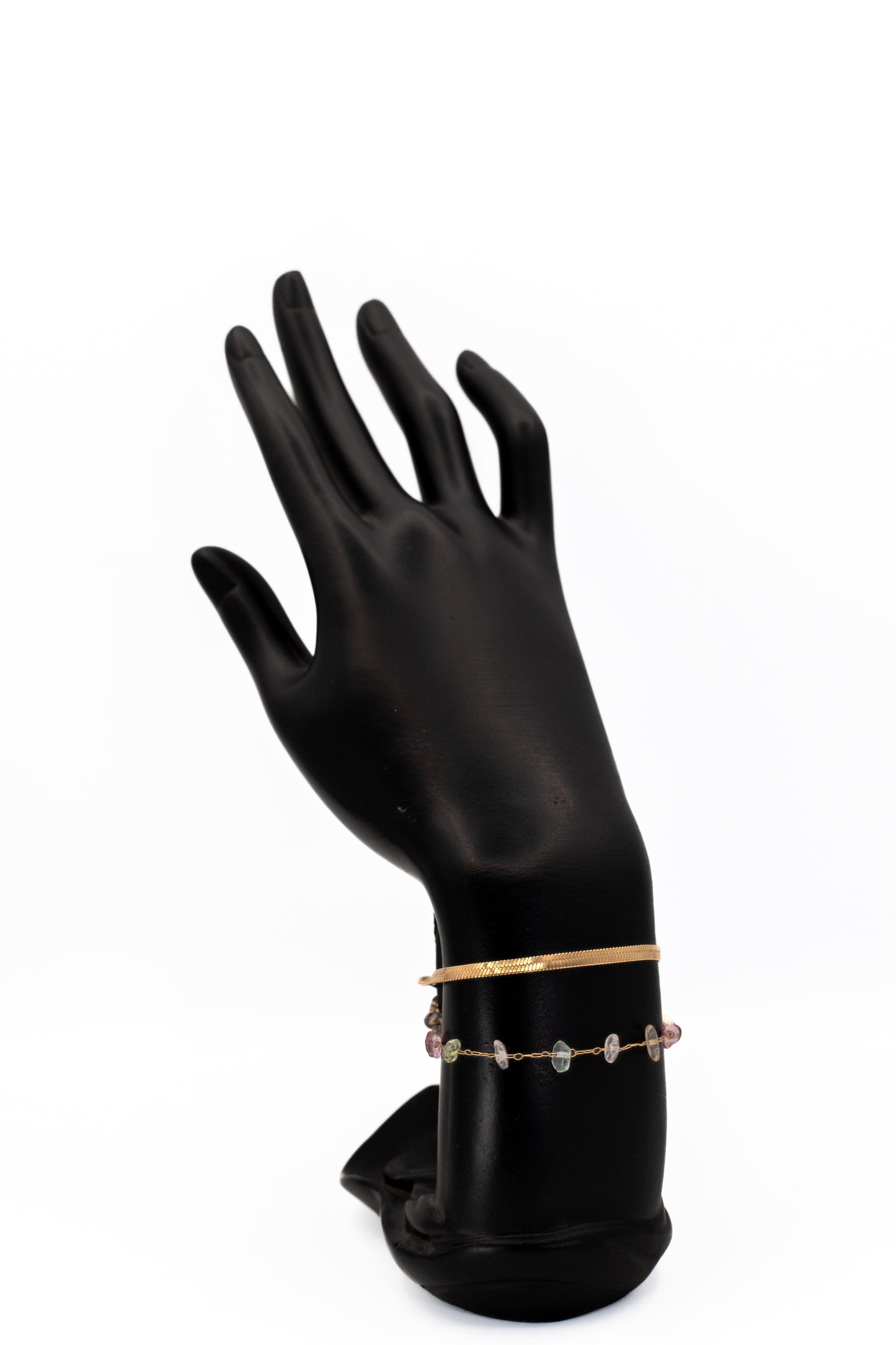 Dainty Gold Chain & Herringbone Cuff Bracelet with Gemstone Beads