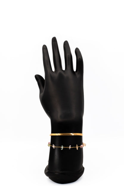 Dainty Gold Chain & Herringbone Cuff Bracelet with Gemstone Beads