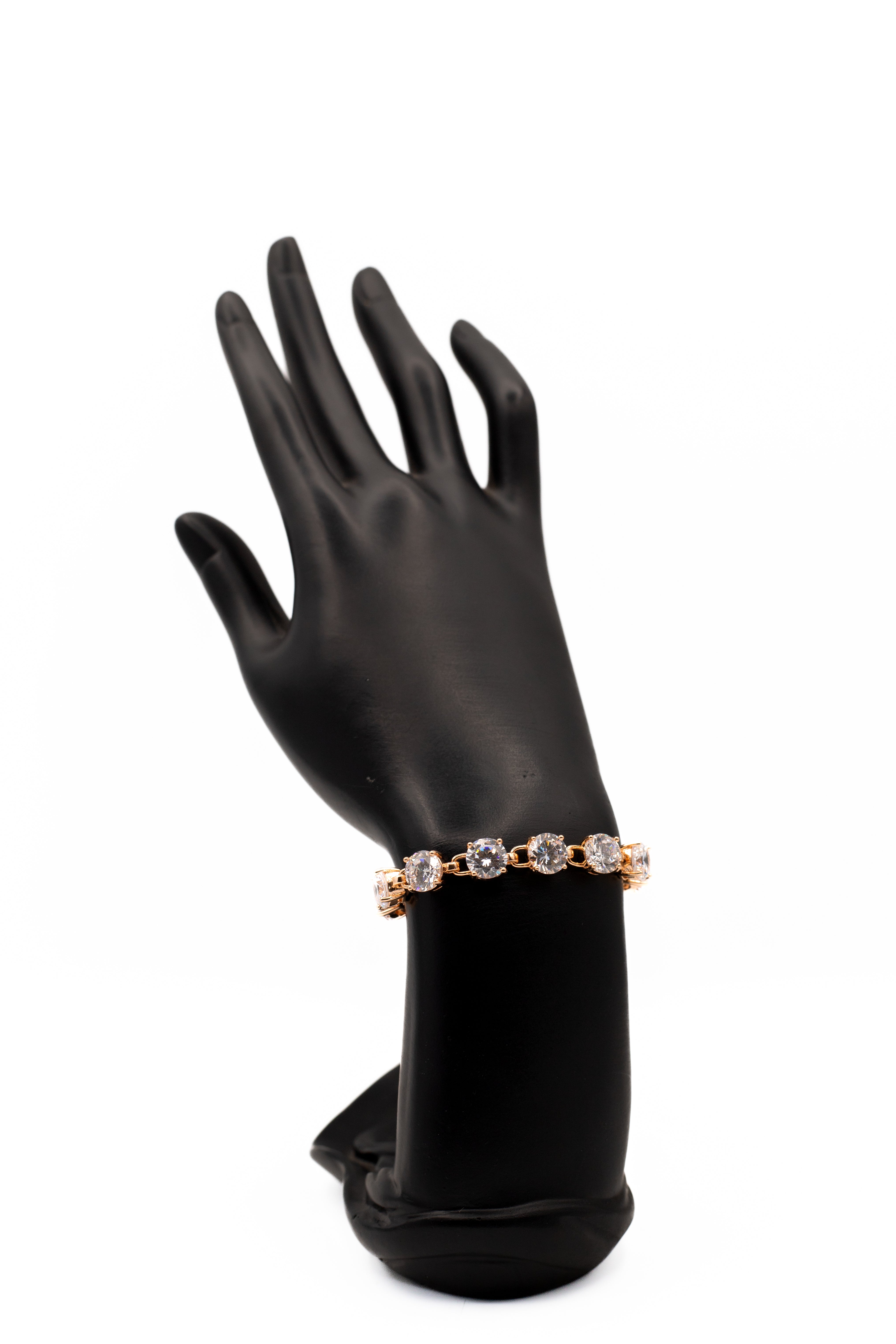 Luxurious Gold-Plated Openwork Link Bracelet | Round CZ Tennis