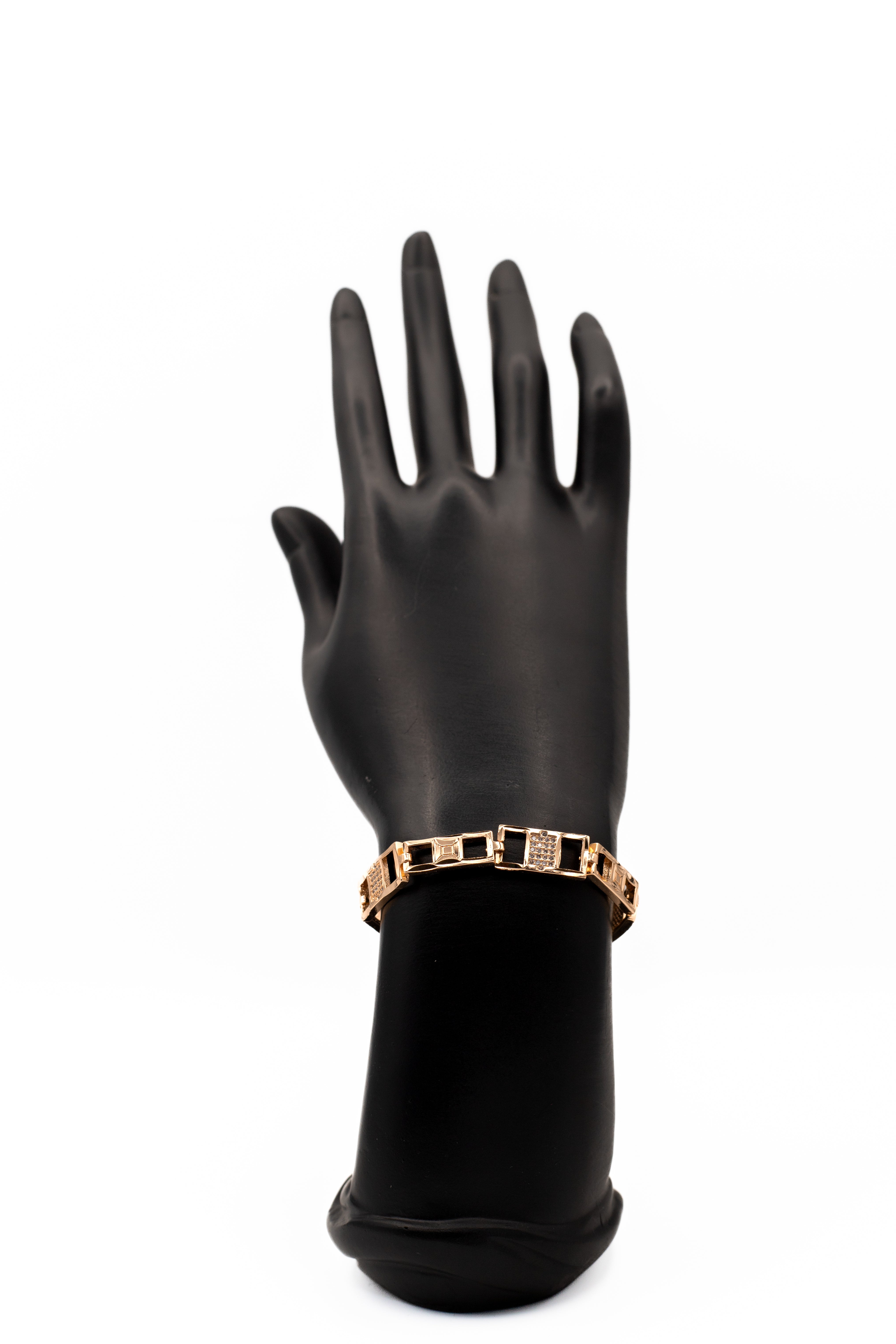 Rose Gold Geometric Link Bracelet | Black and White CZ Accents