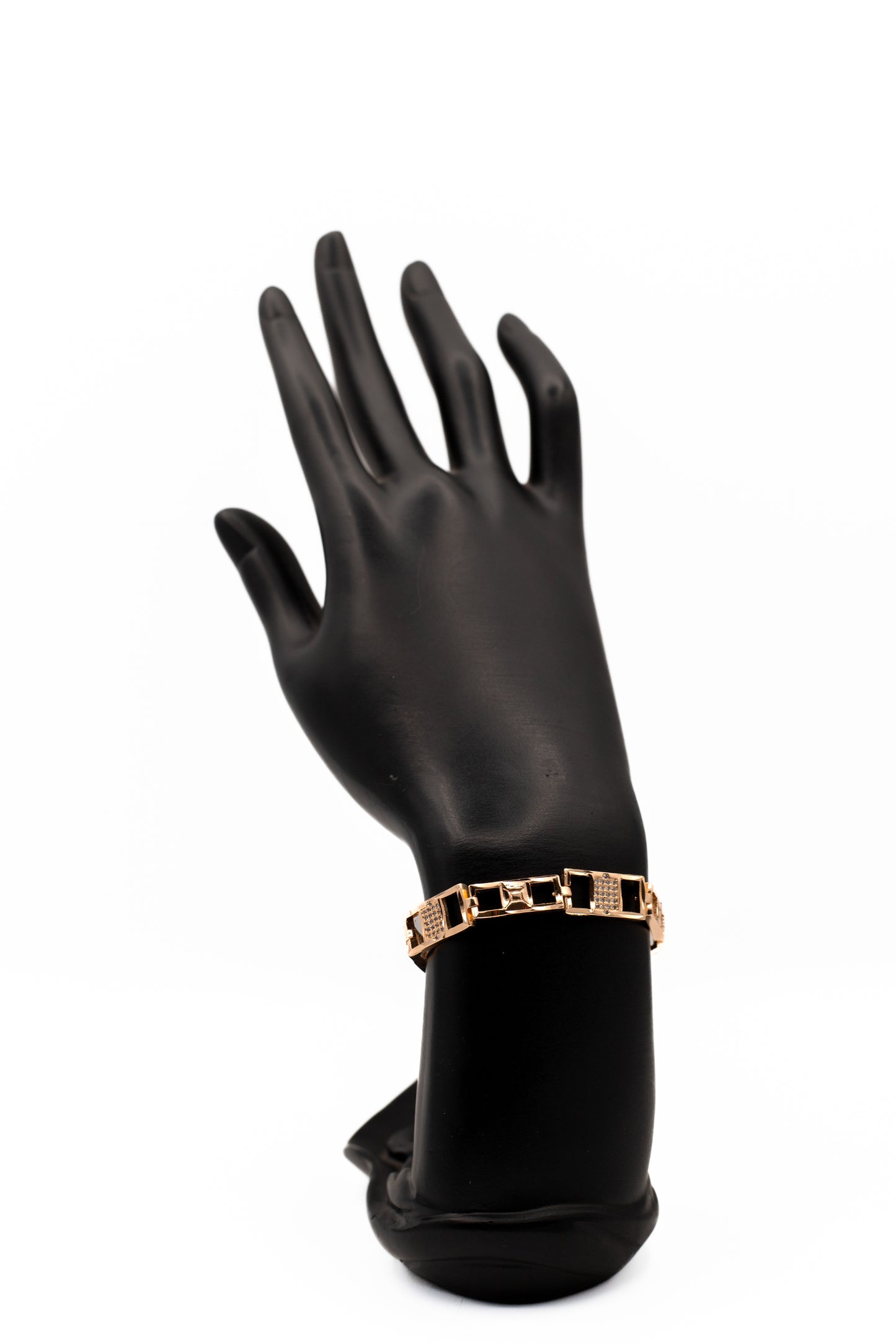 Rose Gold Geometric Link Bracelet | Black and White CZ Accents