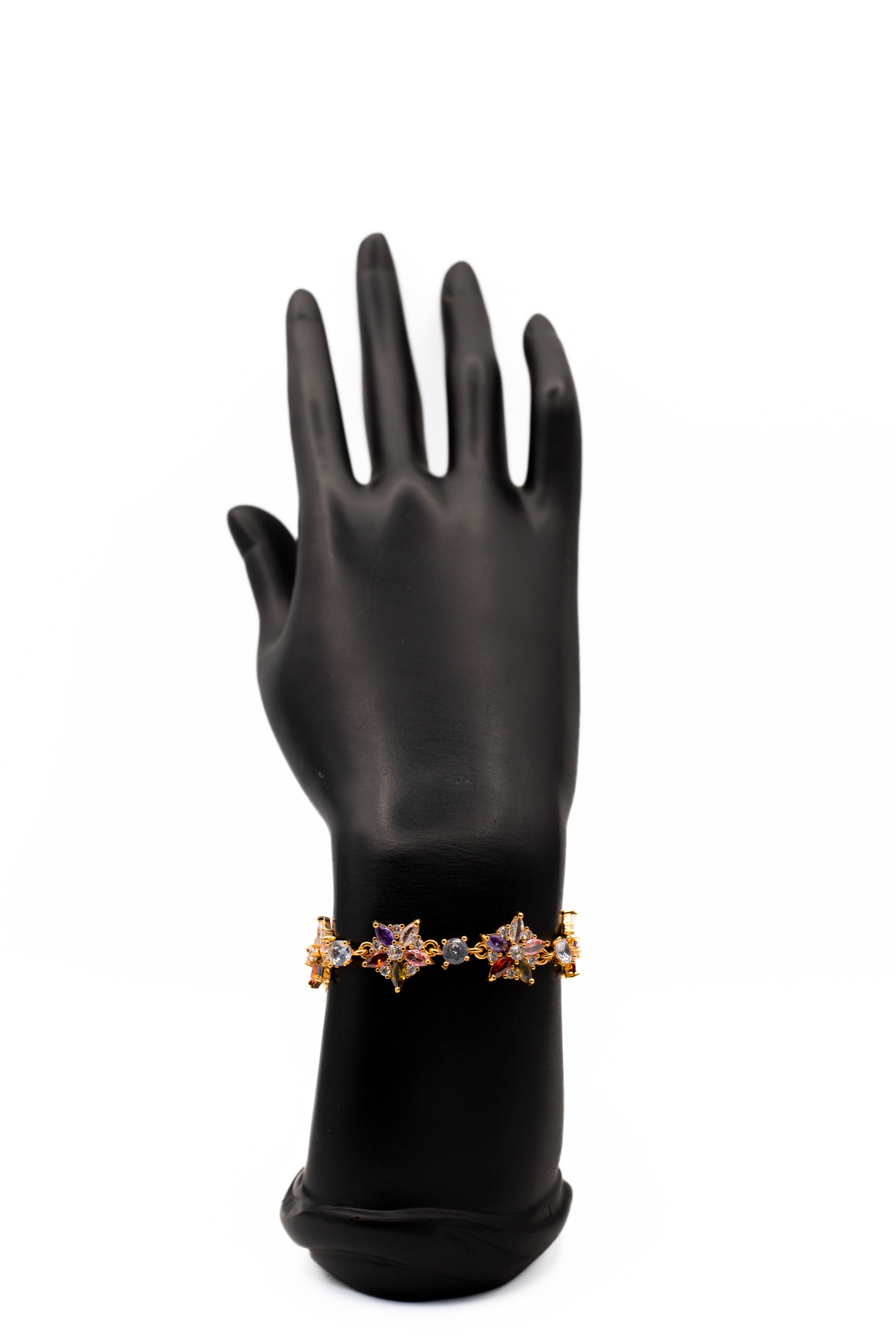 Bright Multi-Colored Starburst CZ Link Bracelet | Gold Toned