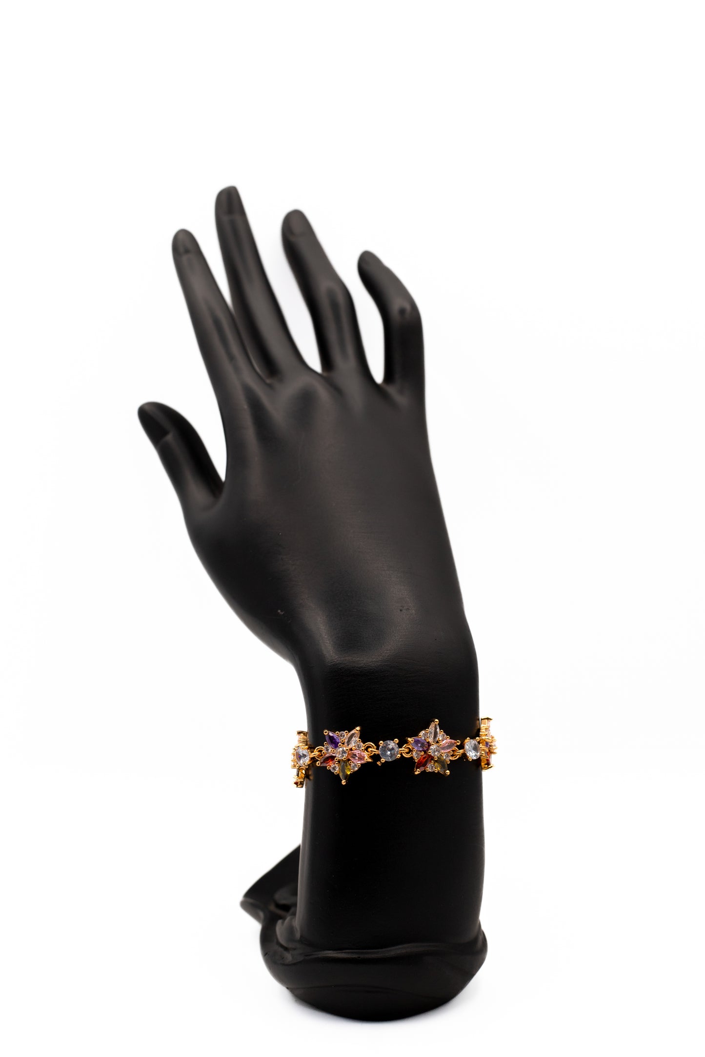 Bright Multi-Colored Starburst CZ Link Bracelet | Gold Toned