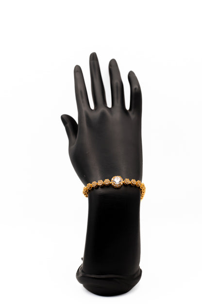 Gold-Toned Halo Statement Bracelet | Pave Crystal Tennis