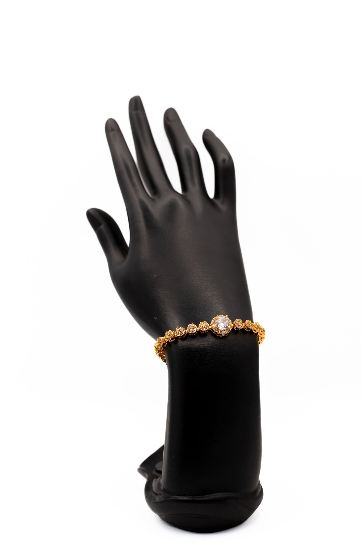 Gold-Toned Halo Statement Bracelet | Pave Crystal Tennis